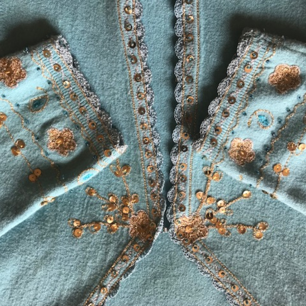 Blue Cardigan with Gold Sequins Trim - Size Small - Picture 4 of 6